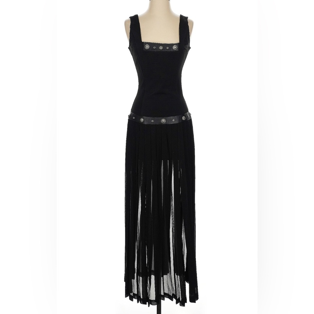 Vintage John Murrough Long Maxi Dress Multiple Slits Leather & Studded Details M